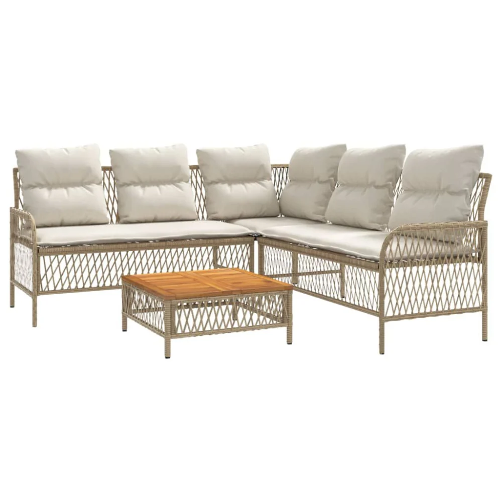 2 Piece Beige Poly Rattan Patio Sofa Set with Cushions for Small Spaces