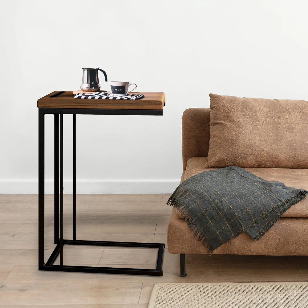 eHemco Slide Under Sofa C Shaped Side Table with Coffee Top 27 Inches