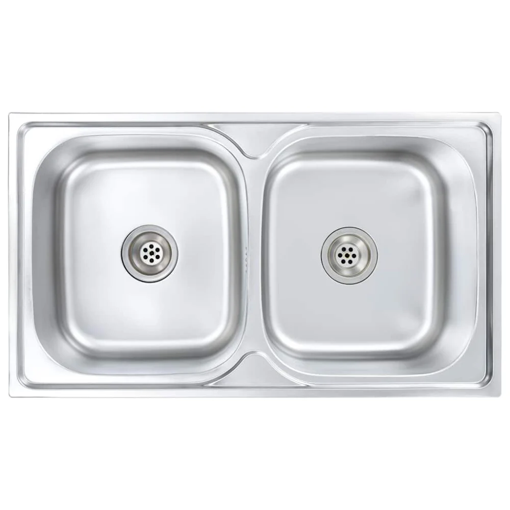 Double Basin Kitchen Sink with Strainer & Trap Stainless Steel 20 Gauge Undermount
