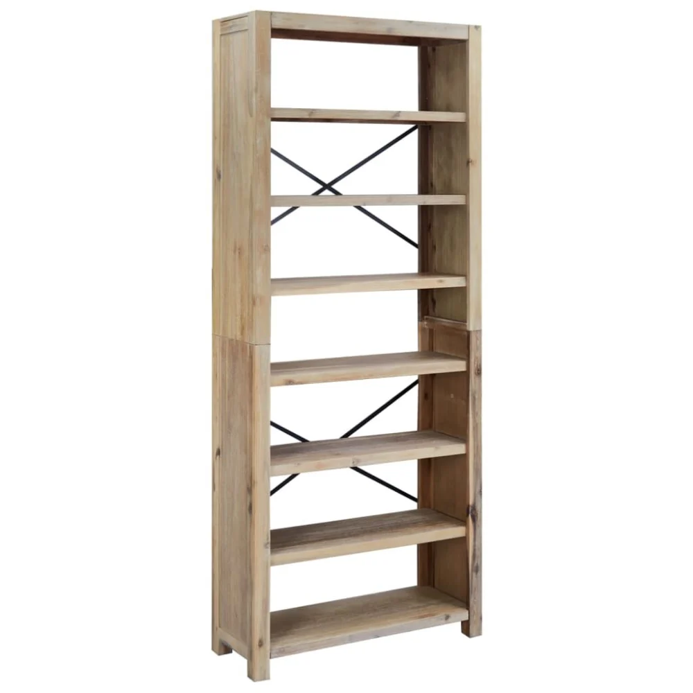 7-Tier Bookcase 31.5x11.8x78.7 Inches Solid Wood Acacia Tall Bookshelf