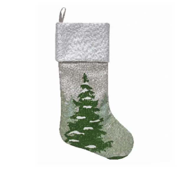 20 Inch Gray and White Christmas Stocking Festive Holiday Decor