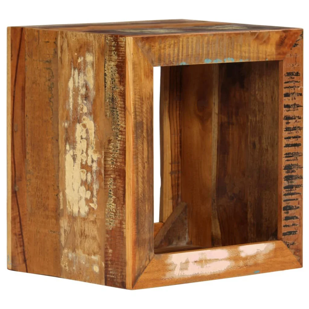 15.7x11.8x15.7 Inch Solid Reclaimed Wood Stool for Home Decor