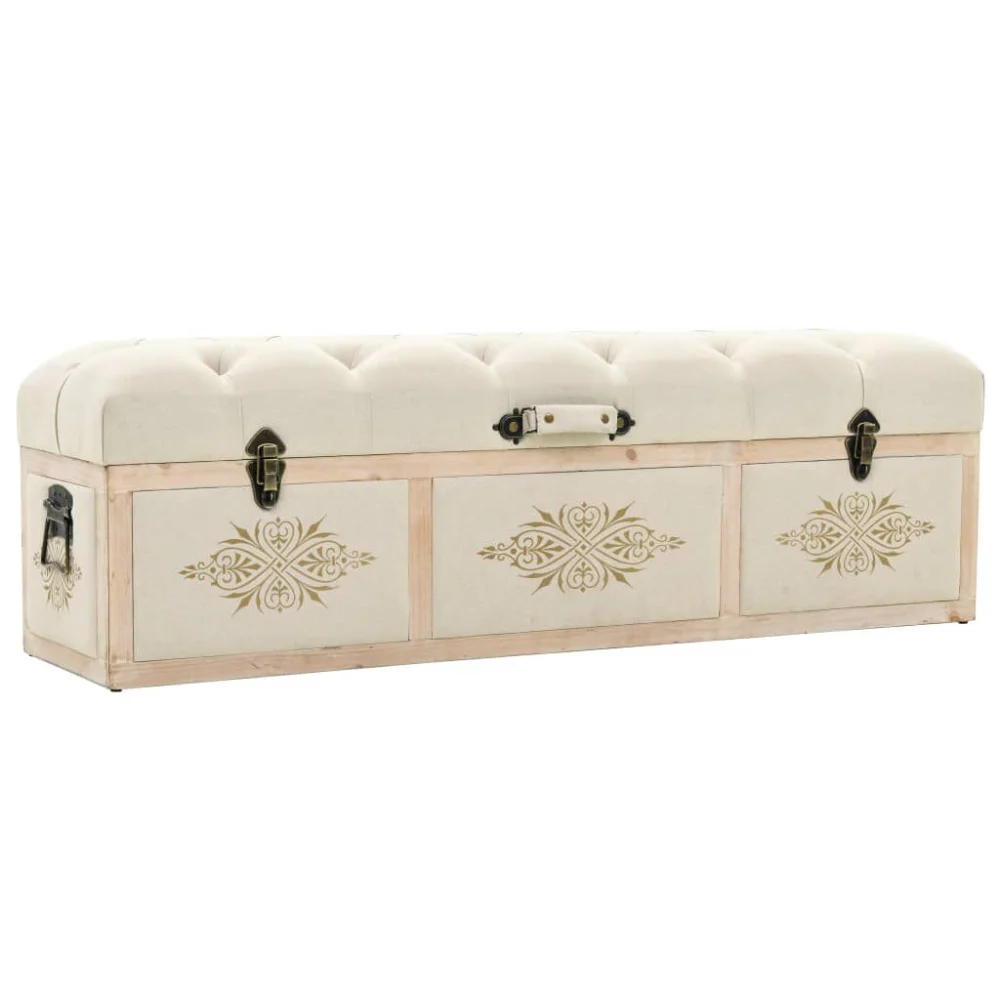 43.3 Inch Cream Solid Wood Fir Storage Bench for Entryway or Bedroom