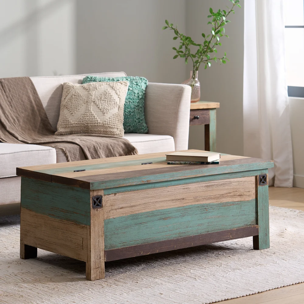 Noble House Bellomy Indoor Mango Wood Handmade Distressed Storage Coffee Table Multicolored