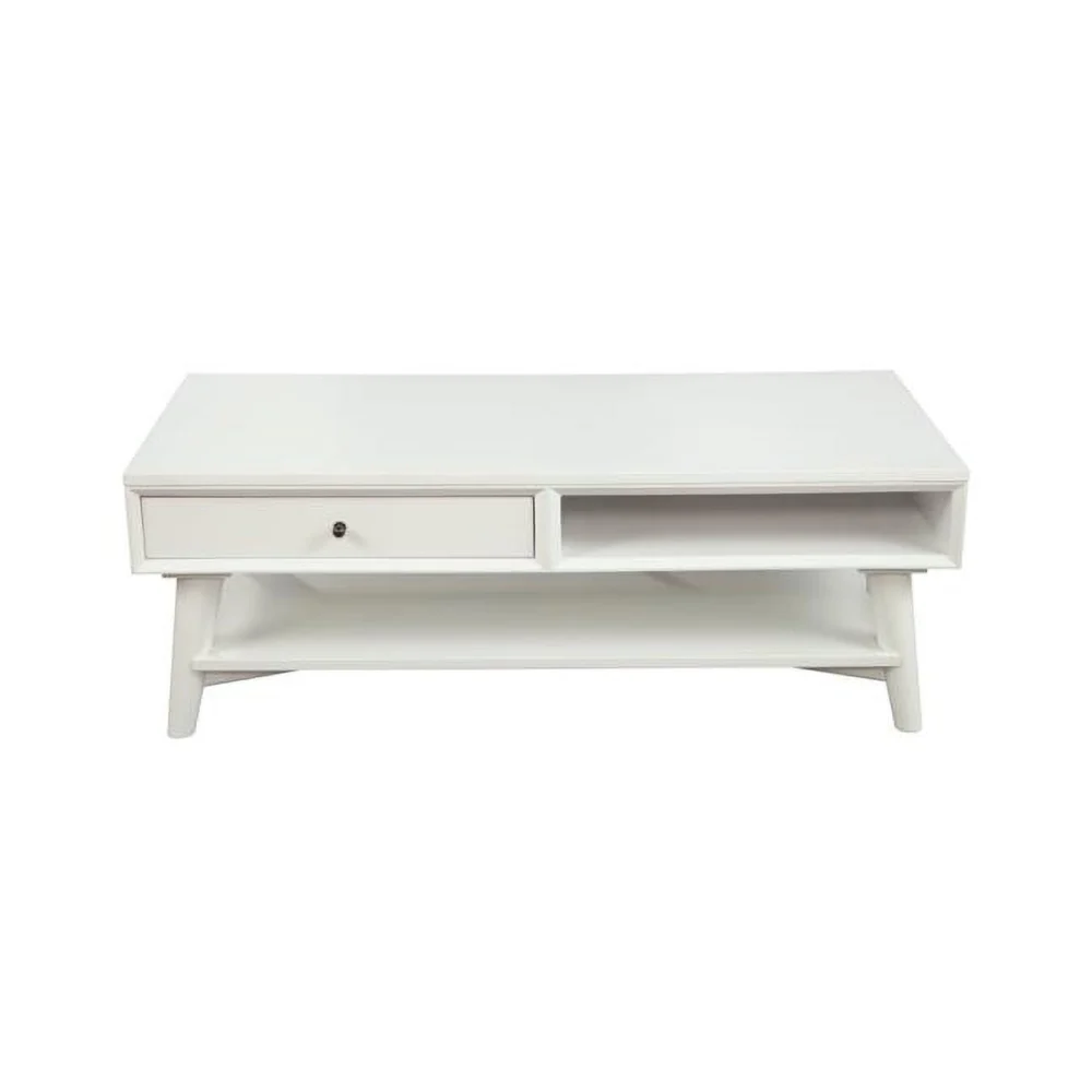 48 in White Rectangle Coffee Table with Drawer for Storage