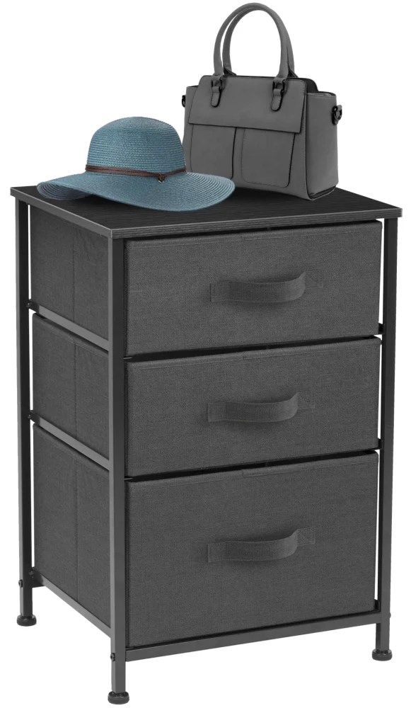 Sorbus Nightstand with 3 Drawers End Table with Fabric Cube Storage Bins Black Charcoal