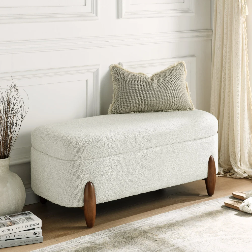 Ottoman Bench With Storage And Seat Cushion Made Of Looped Gauze Material Living Room Furniture