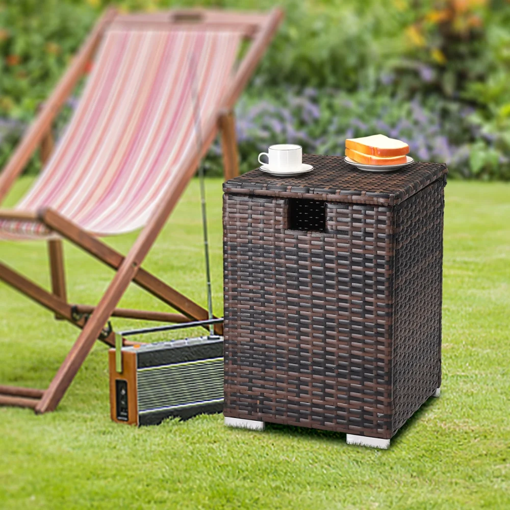 OverPatio 15x15 Outdoor Patio Wicker Fire Pit Gas Tank Storage Square Wicker Side Table Functional End Table