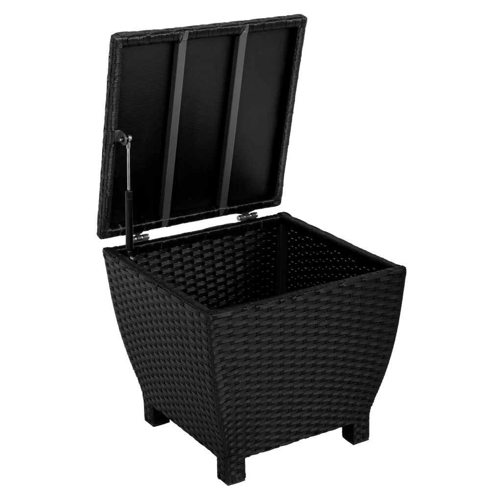 All Weather Resistant PE Wicker Storage Box Side Table with Iron Frame Black