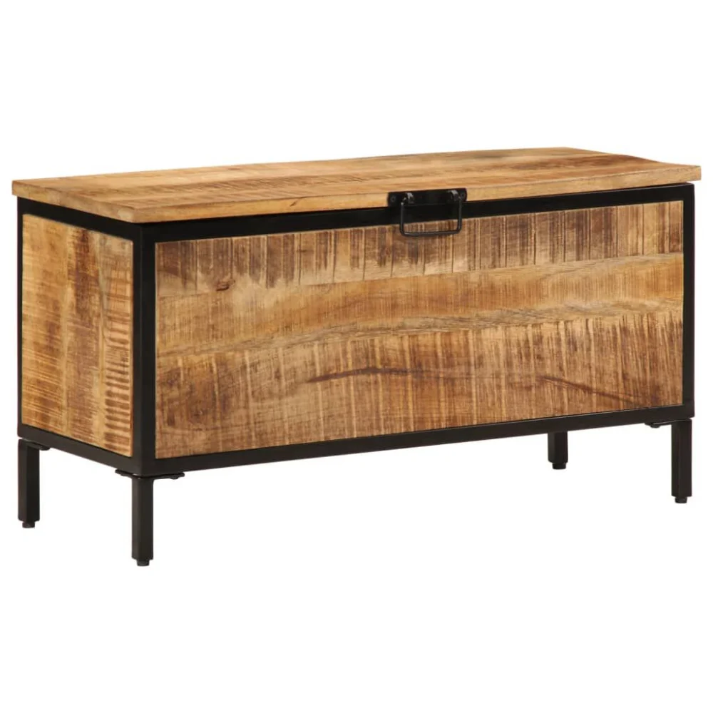 Storage Box 32.3x11.8x16.9 Inches Solid Rough Wood Mango Rustic Organizer