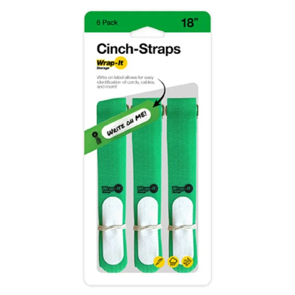 Wrap-It 206-18GN Cinch Strap Storage Straps Green 18 Inch for Heavy Duty Organizing