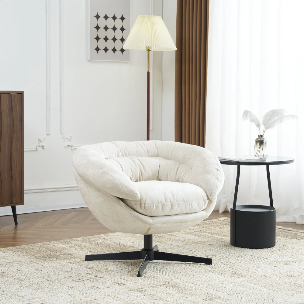 Comfy Chenille Upholstered 360 Swivel Club Accent Chair with Removable Cushion