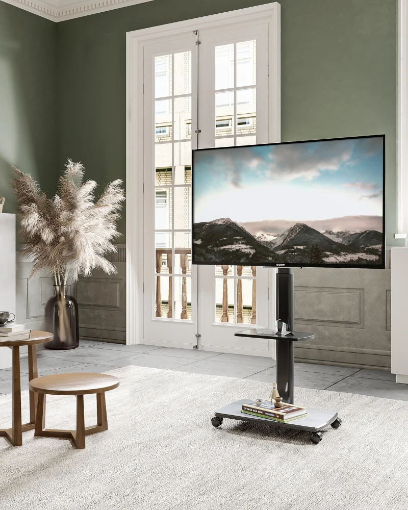 FITUEYES TV Stand with Swivel Mount and Adjustable Shelf for 65 Inch TVs