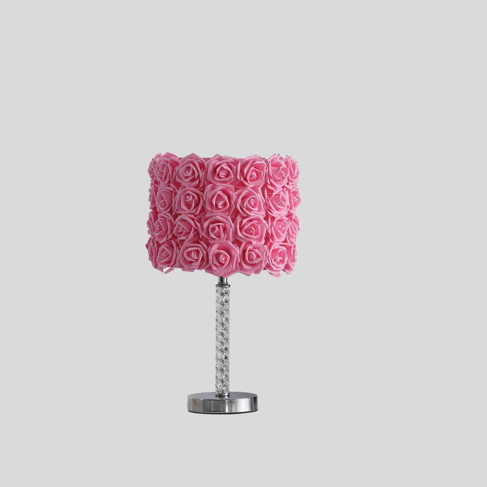 18.25 Inch Pink Roses in Bloom Acrylic Metallic Table Lamp Multicolor Decorative Lighting