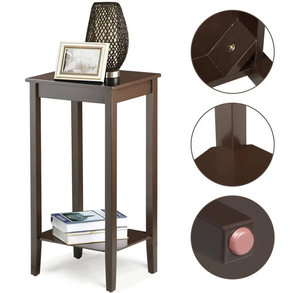 SamyoHome 2 Tier End Table with Storage Shelf - Wooden Coffee Table for Living Room