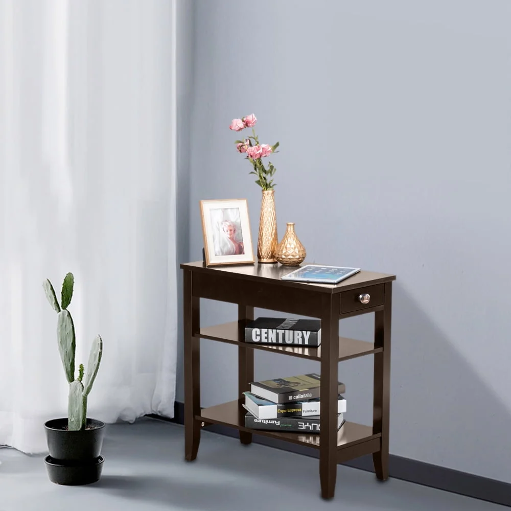 Lowestbest 2-Tier Sofa End Table Narrow Tiered Side Table for Small Spaces