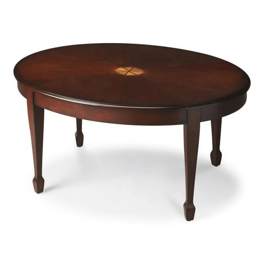 20 x 38 x 26 Inch Traditional Cherry Oval Coffee Table Dark Brown
