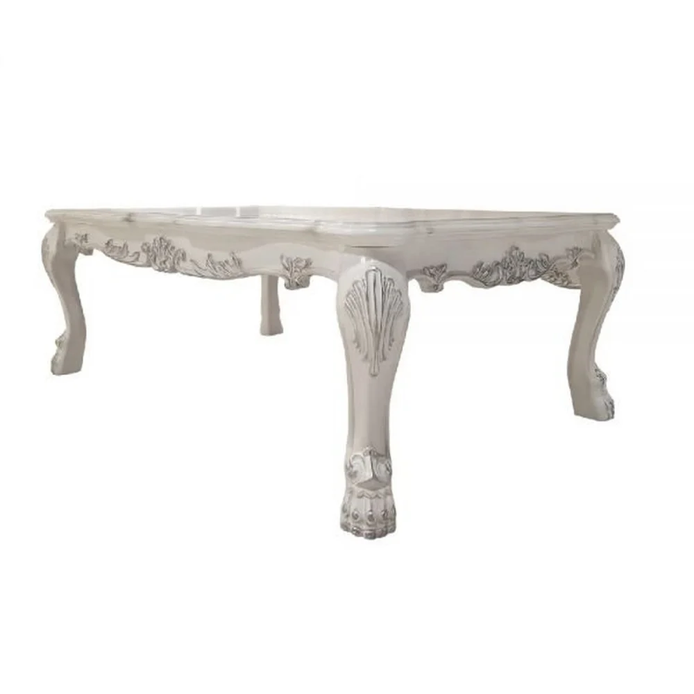 BenJara Ally 54 Inch Coffee Table with Classic Ornate Scrollwork in Aspen Wood