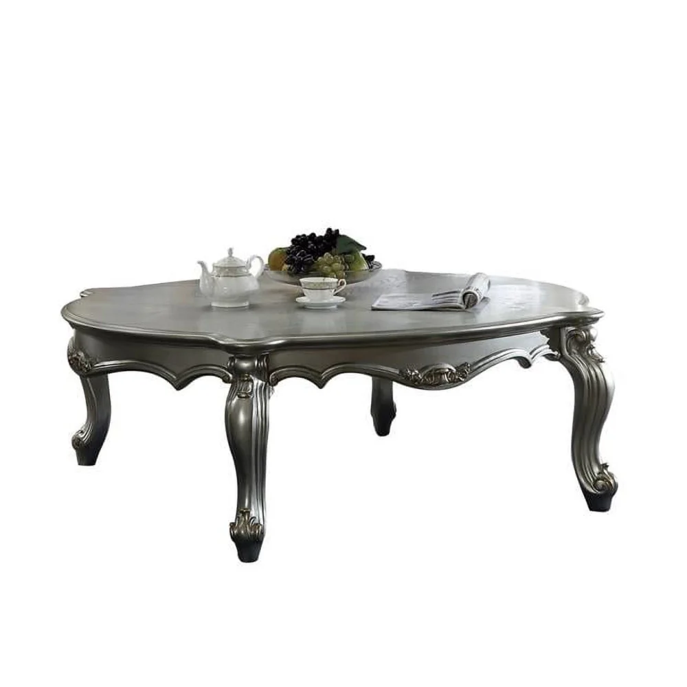 47 x 54 x 20 in Antique Platinum Wood Poly-Resin Coffee Table for Living Room