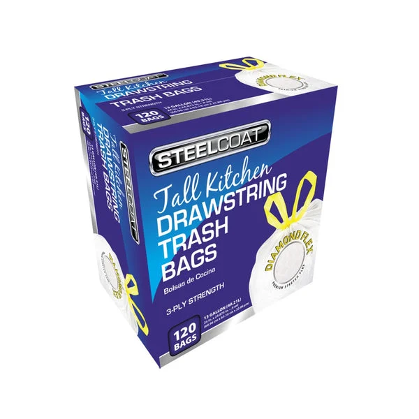 Petosket Plastics Steelcoat Trash Bag 13 Gallon Heavy Duty Kitchen Garbage Bags