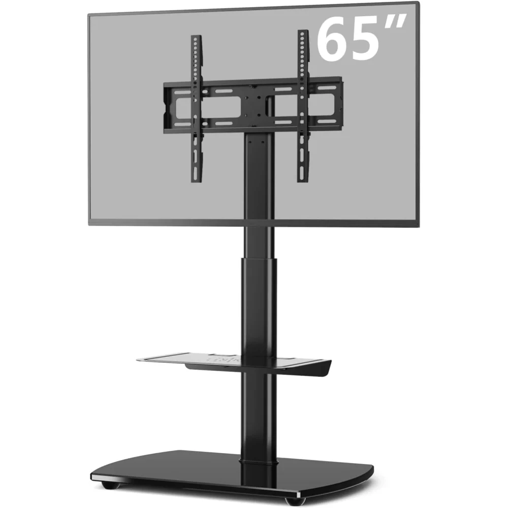 Bilot Universal TV Floor Stand with 2 Shelves for 27-65 inch TVs Swivel Mount Height Adjustable Black