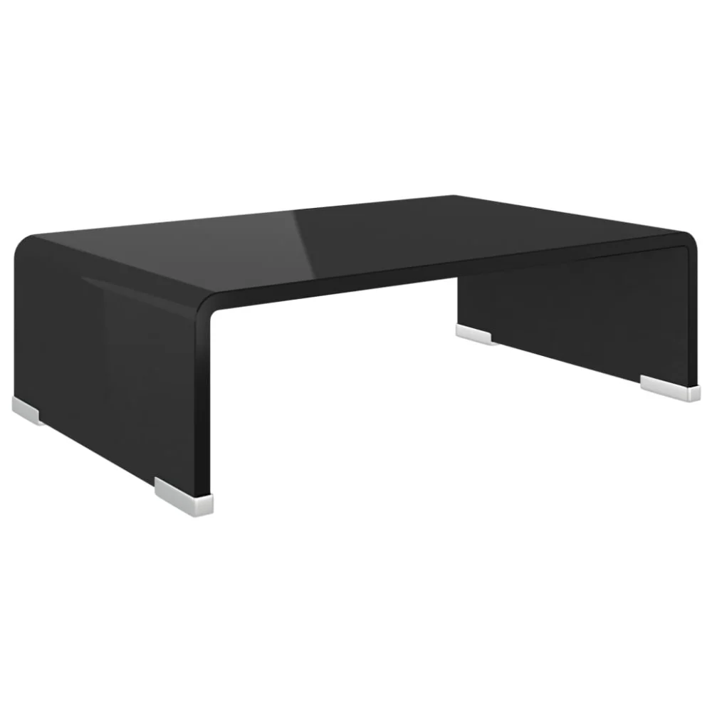 15.7x9.8 Inch TV Stand Track Riser Glass Black Modern Entertainment Furniture
