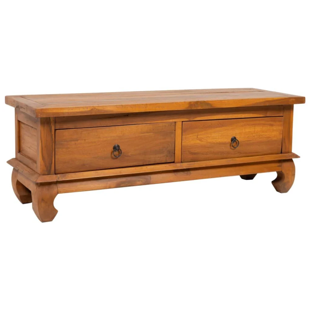 43.3 Inch Solid Teak Wood TV Stand with Storage Shelf Modern Design