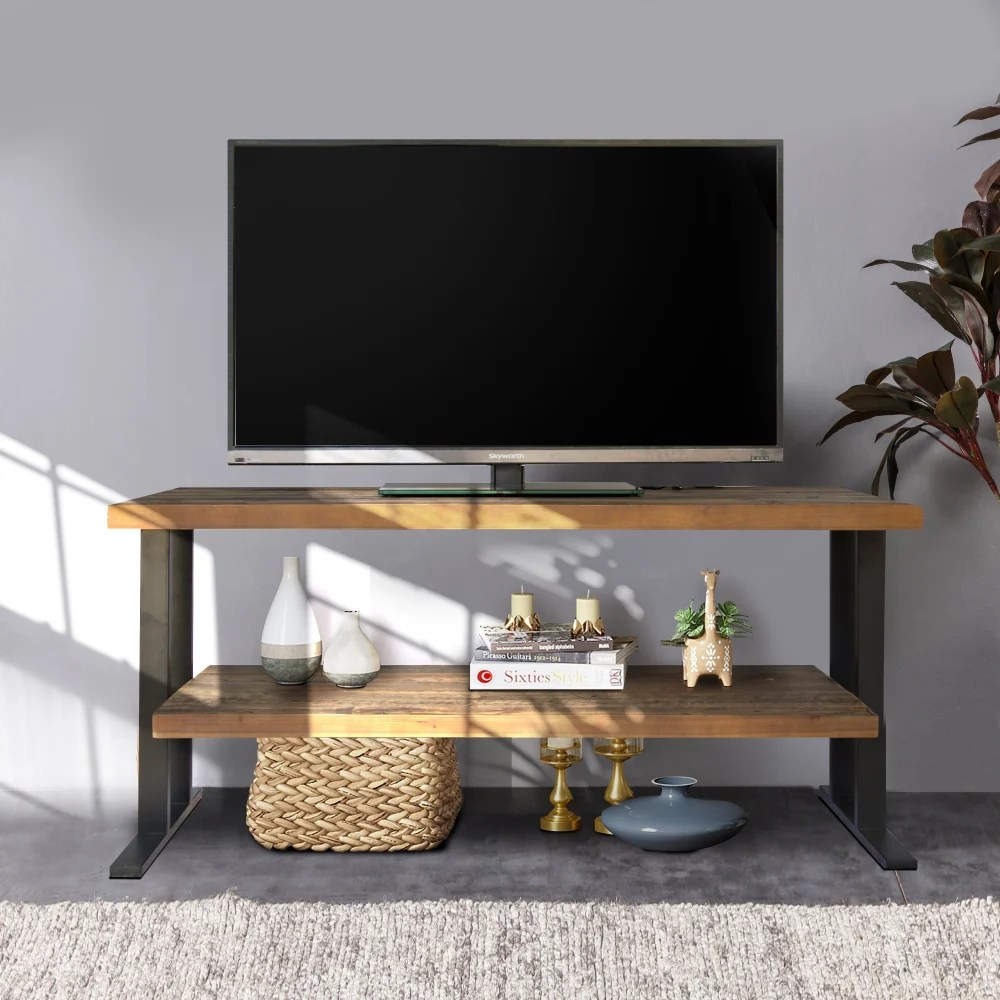 Media Console Table with One Shelf Natural Reclaimed Wood Home Decor