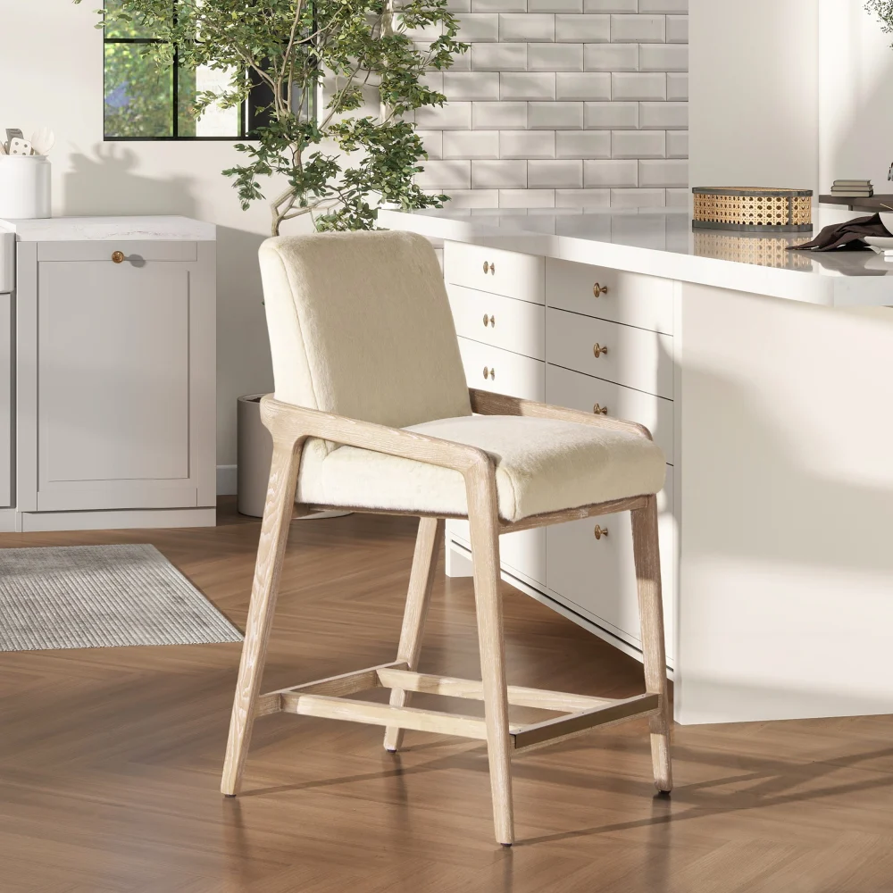 Arizona 25.5 Inch Solid Ash Timber Upholstered Counter Stool With Rope Detail