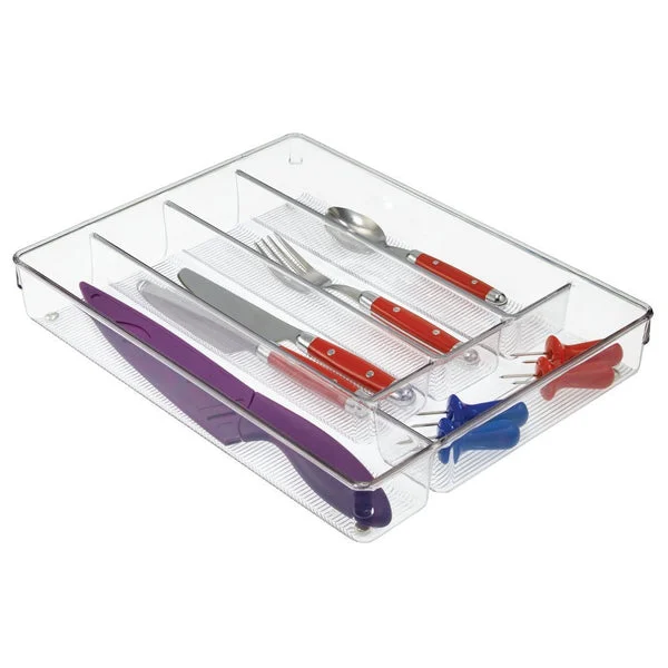 InterDesign 53930 Sturdy Linus Cutlery Tray 10.8 x 13.8 x 2 Inches Clear