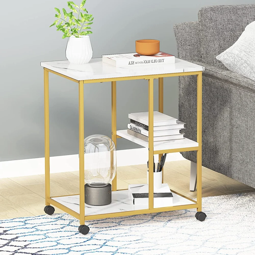 SOGES 3-Tier Rolling Storage Cart with Wheels for Kitchen Living Room Gold Side Table Organizer