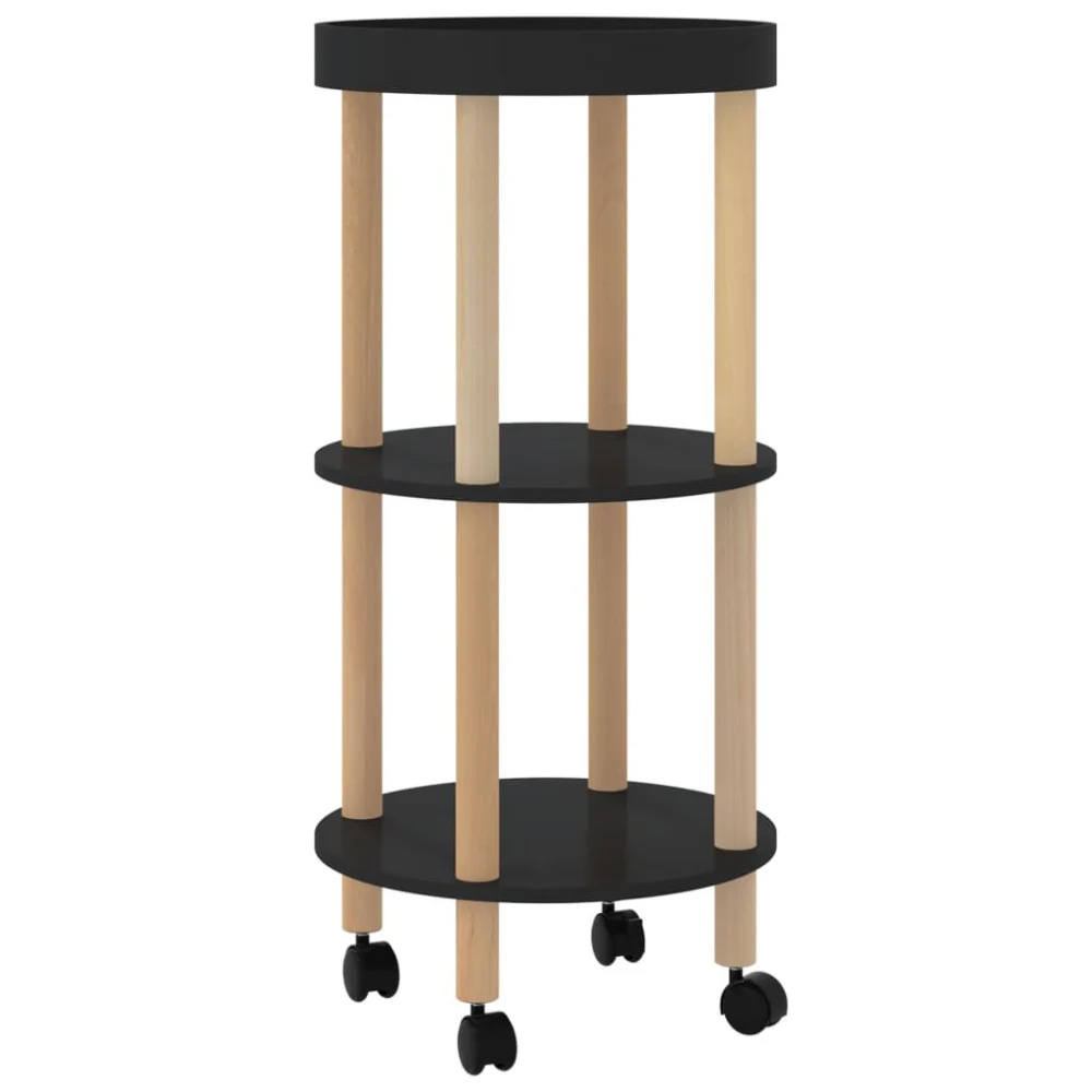 3-Tier Black Trolley Cart 15x15x32.3 Inches Engineered Wood & Pine Utility Cart