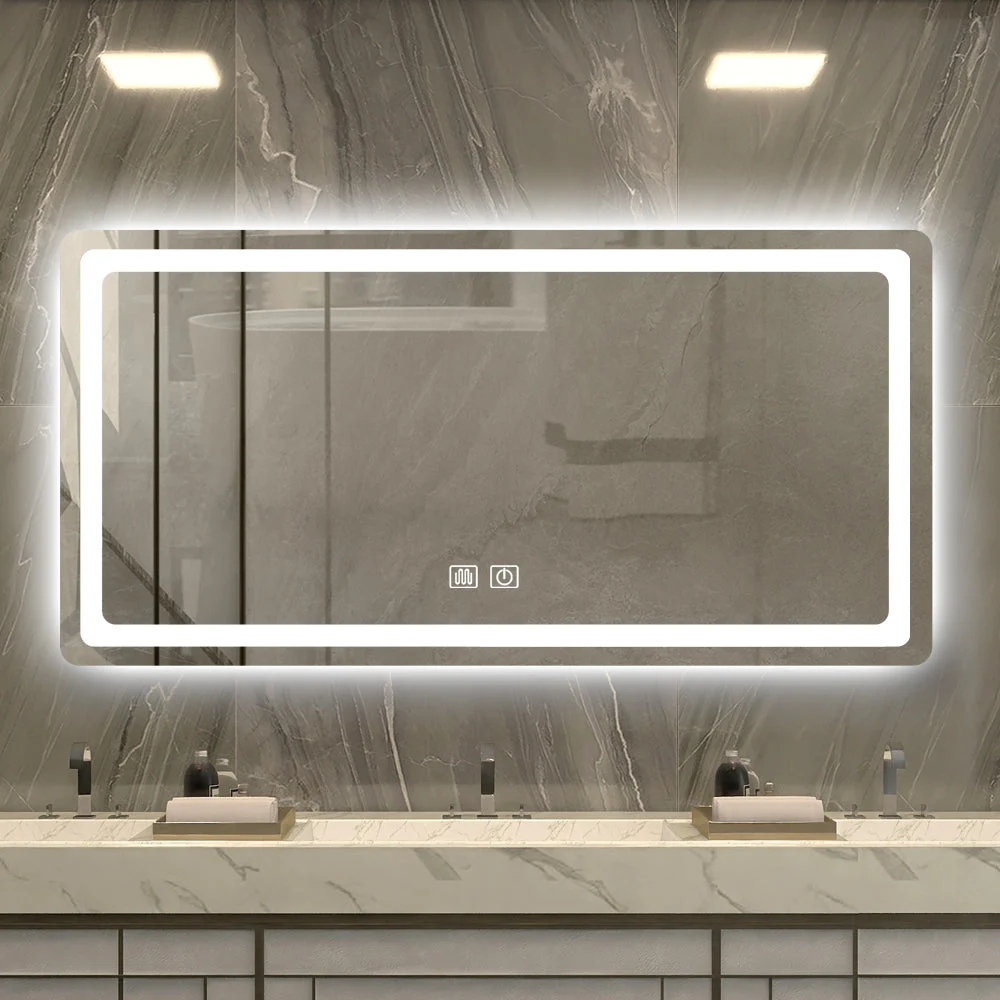 47 Inch LED Single Bathroom Vanity Mirror in Sleek Glass