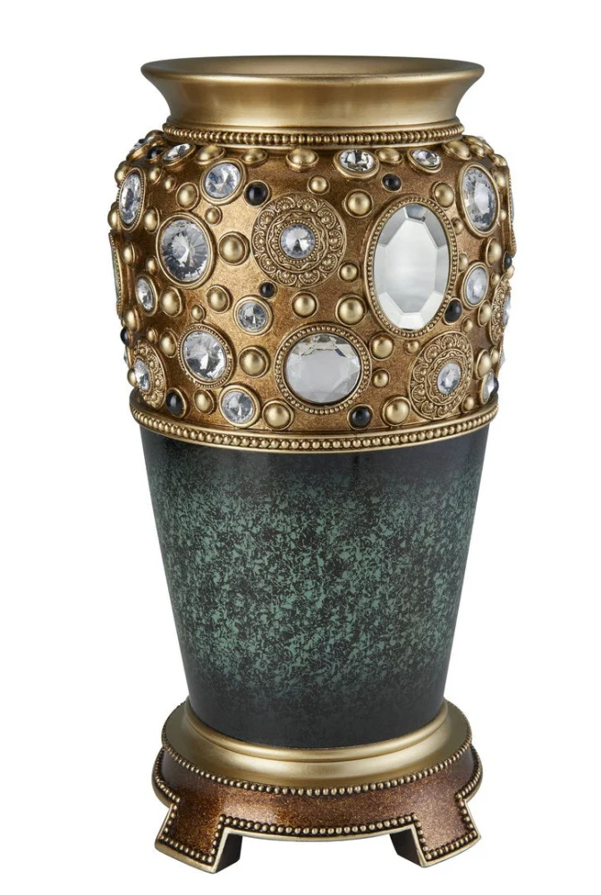 15.75 Inch Sedona Stoneized Footed Decorative Vase Green with Gold Accents