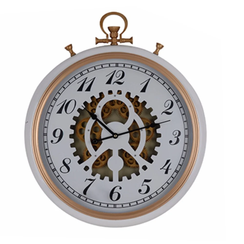 20 Inch Modern Vintage Metallic Wall Clock Gear Design White