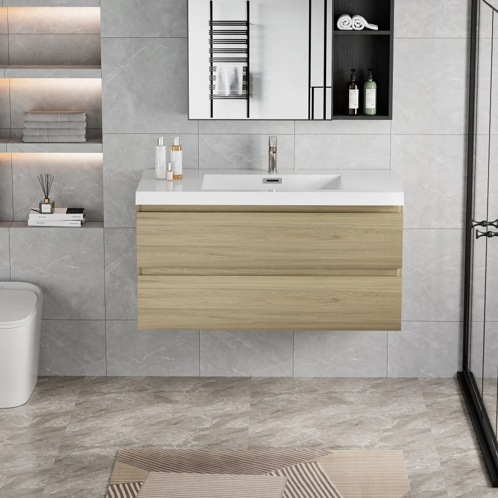 42 Inch Floating Bathroom Vanity with Sink Modern Wall Mounted