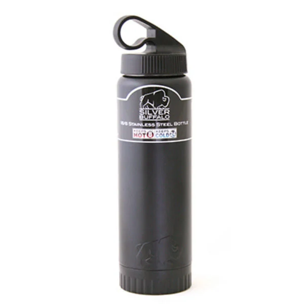 Silver Buffalo NL112096 Double Wall Stainless Water Bottle with Lid Black 20 Oz