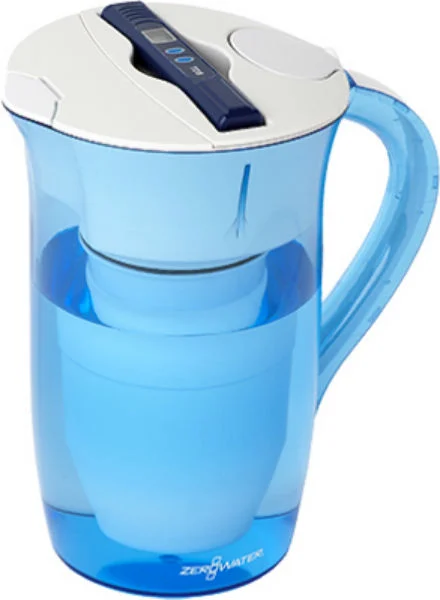 ZeroWater ZR-0810-4 Round Pitcher with Sealed Lid 10-Cup Capacity in Blue & White