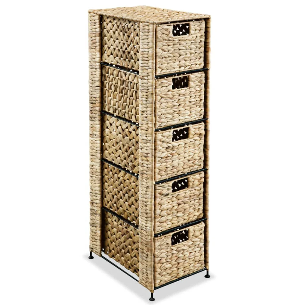 Storage Unit with 5 Bins 10x14.6x39.4 Inches Water Hyacinth Wicker Organizer