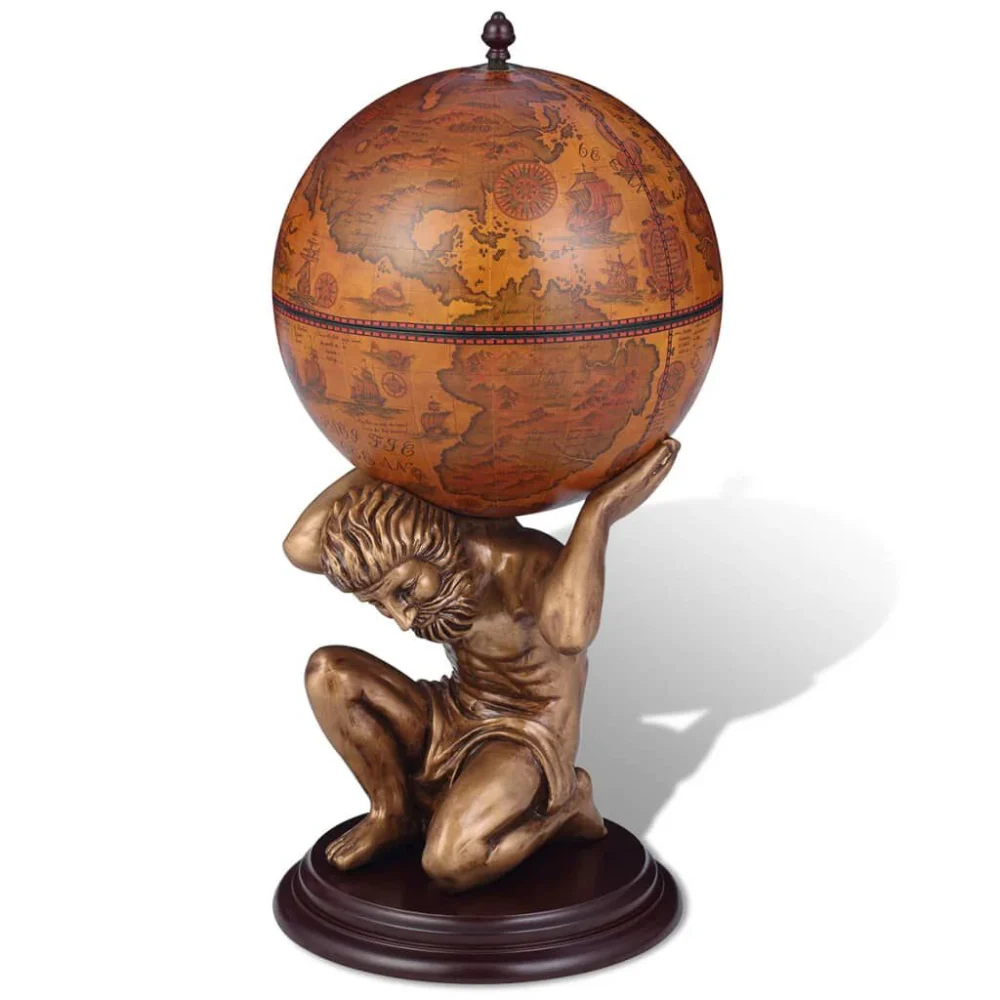 Globe Bar Wine Stand Atlas Design 16.5x16.5x33.5 Inches