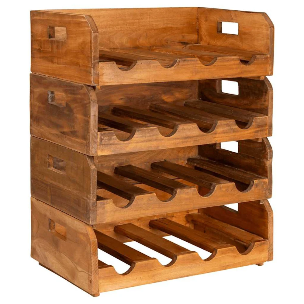 4 Piece Solid Mahogany Wood Wine Rack Set Holds 16 Bottles Sturdy Modern Storage