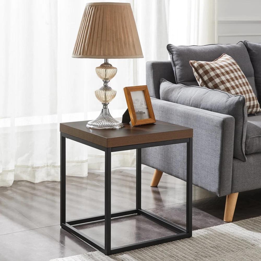 Censi End Table Side Table Flower Plant Stand for Living Room in Dark Brown Walnut