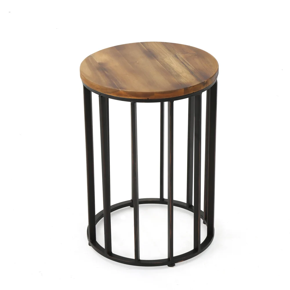 Cascada Outdoor Acacia Wood 15 Accent Table with Antique Finished Iron Accents
