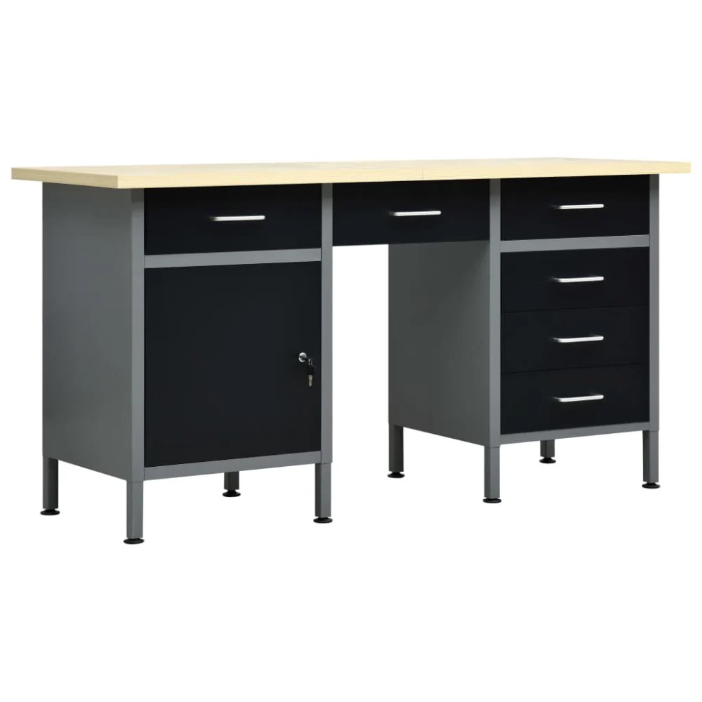 Workbench Black 63x23.6x33.5 Inches Steel Heavy Duty Garage Work Table