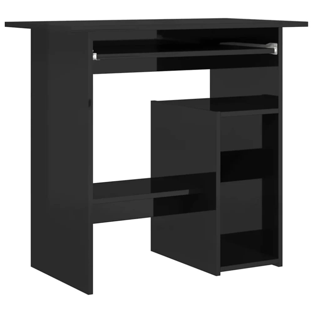 Desk High Gloss Black 31.5x17.7x29.1 Inches Engineered Wood Home Office Table